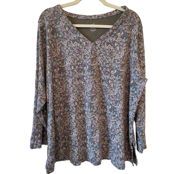 J. Jill Womens Size 2X Simply Supima Paisley Side Slit Tunic Top Olive Green - Picture 1 of 7